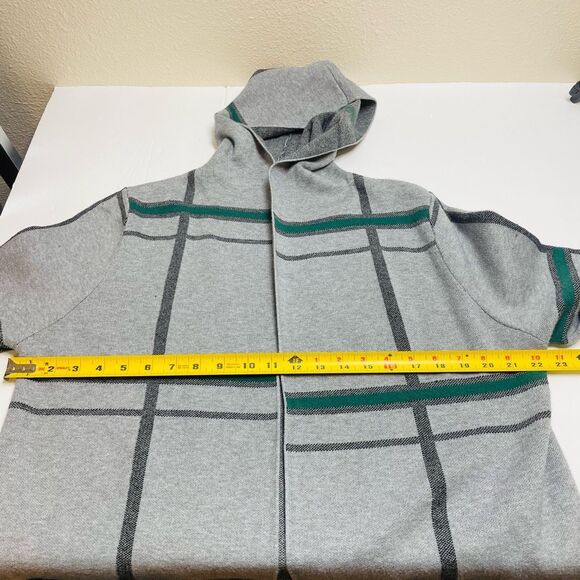 Anthropologie Oliver.O Open Front Hooded Cardigan Jacket Gray and Green Plaid Si - Picture 6 of 10